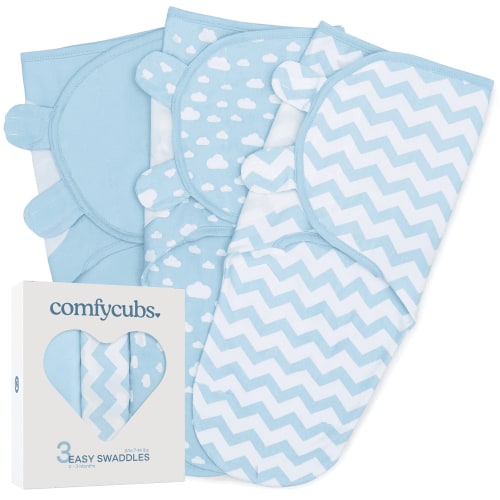 Swaddle Blanket Baby Girl Boy Easy Adjustable 3 Pack Infant Sleep Sack Wrap Newborn Babies by Comfy Cubs (Small,0-3 Months, Blue)