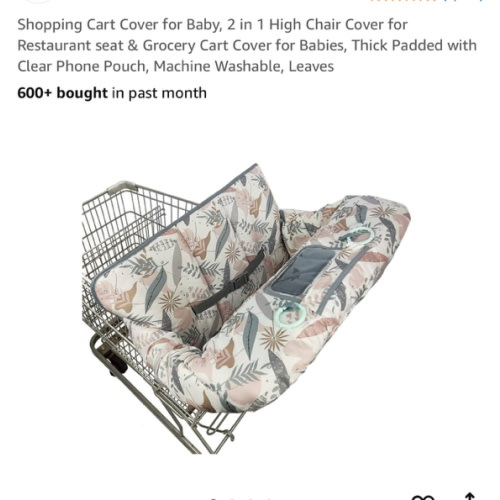Shopping Cart Cover for Baby, 2 in 1 High Chair Cover for Restaurant seat & Grocery Cart Cover for Babies, Thick Padded with Clear Phone Pouch, Machine Washable, Leaves