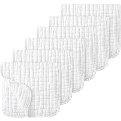 Looxii Muslin Burp Cloths 100% Cotton Muslin Cloths Large 20''x10'' Extra Soft and Absorbent 6 Pack Baby Burping Cloth Pure White