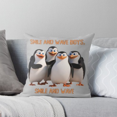 Penguins smile and wave Pillow