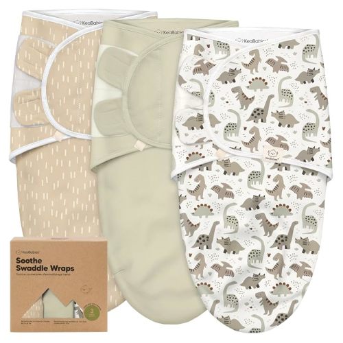 KeaBabies 3pk Organic Baby Swaddles for Newborns, Infant (Dino Ridge, 3-6M)