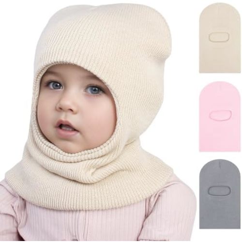 Kids Winter Hat Scarf Set for Baby Girls Boys, Toddler Knit Beanie Hat for Infant with Warm Fleece Pom for Cold Weather