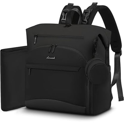 LOVEVOOK Diaper Bag Backpack, Baby Bag with Changing pad, Waterproof Diaper Backpack for Mom Dad, cute Mommy Bag for Boy and Girl, Travel Essential Baby Registry Shower, Black