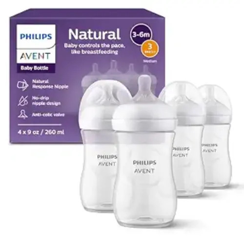 Philips Avent Natural Baby Bottles, Medium Flow, 9 oz, BPA-Free, 4-Pack