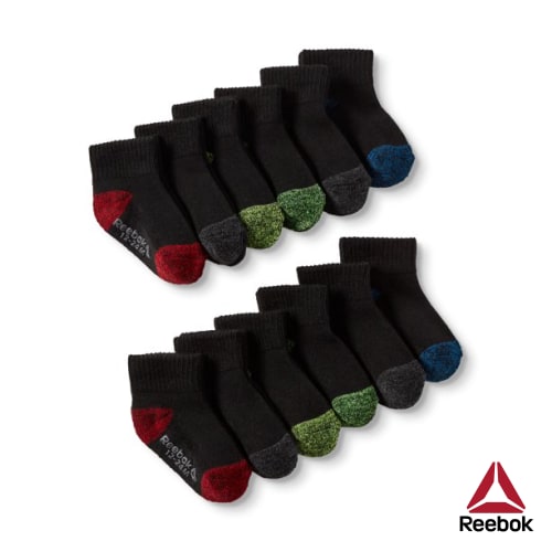 Reebok Baby Toddler Boy Socks with Gripper, 12-Pack