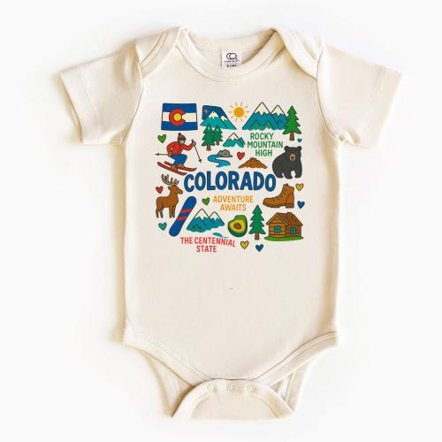 Colorado Baby Bodysuit: USA States National Park Travel Gift - Toddler Sweater with State Symbols Baby Bodysuit for Family Vacation