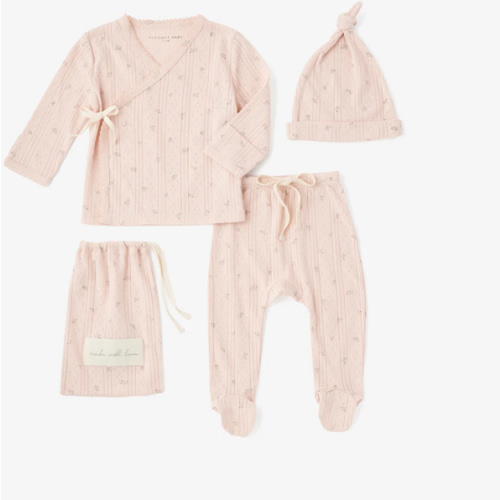 Blush Floral Organic Cotton Pointelle Layette 3 Pc Gift Set