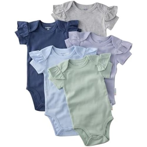baby-girls Rory 5-pack Short Sleeve Ruffle Shoulder Bodysuits 100% Organic Cotton for Baby Girls