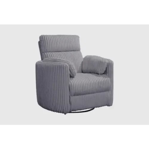 Rayna Grey Plush Nursery Channeled 40" Power Oversized Swivel Glider Recliner With USB Port | Rocker