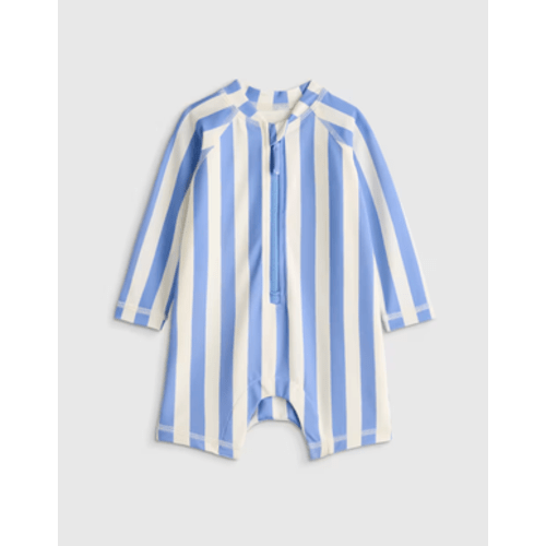 Long Sleeve Zip-Up Rash Guard One-Piece - Baby in Peri Beach Stripe