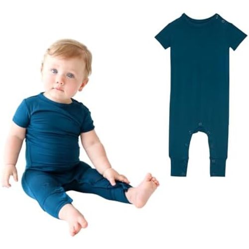 Posh Peanut Baby Romper with Snap Closure - Henley Short Sleeve Baby Boy Outfits - Soft Viscose Baby Pajamas Made from Bamboo