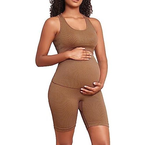 Women's Maternity 2 Piece Outfit Set - Bra & Shorts for Pregnancy - Yoga workout Lounge Wear Sets