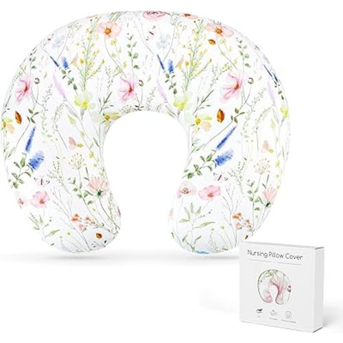 Nursing Pillow Cover, Breastfeeding Pillow Cover Case for Baby Girls Boys, Soft & Breathable, Colorful Flowers (Only Cover)