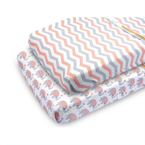 Changing Pad Cover Sheets Set, 2 Pack, Universal Fitted Changing Table Covers for Boys and Girls, Comfortable Cozy Cradle Sheets, Breathable Soft Jersey Cotton, Fitted 32x15x5 Inches Pads
