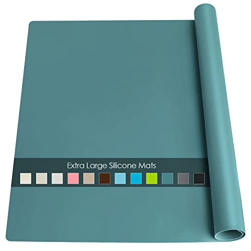 Extra Large Dark Green Countertop Mat - Silicone Table Kitchen Desk Mat - Non-Slip & Heat Resistant - Dinner Placemat Pastry Dough Rolling Mat