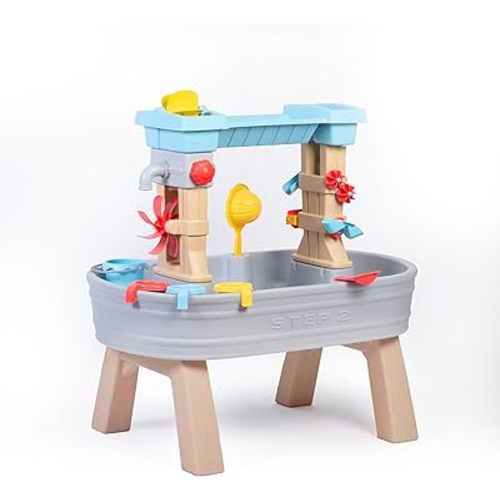 Step2 Rain Showers & Flow Kids Water Table, Outdoor Toddler Activity Table, 15-Piece Accessory Set, Ages 1.5+ Years Old, Multicolor (Gray, Blue, Red)