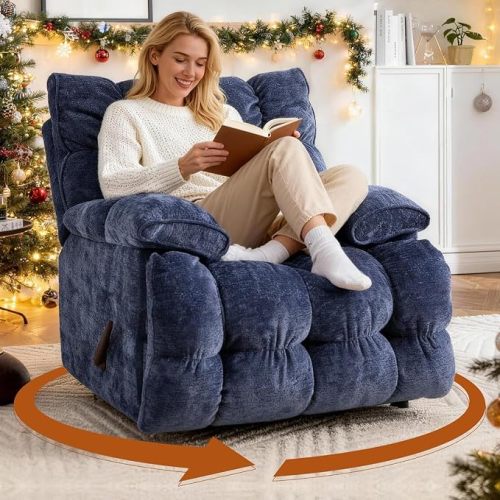 Oversized Swivel Rocker Recliner Chair, Extra Wide Nursery Rocking Recliner