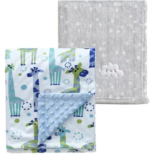 CREVENT 2Pcs 30''X40'' Cute Cozy Fluffy Warm Baby Blankets for Infants Toddlers' Bedding Crib Cot Stroller - Grey Cloud + Minky Giraffe