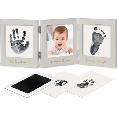 Inkless Baby Handprint and Footprint Kit for Newborn (Cloud Gray/Gold) | Baby Footprint Kit, Newborn Keepsake Nursery Picture Frame, Dog Paw Print, Personalized Gifts for New Mom, Showers & Registry