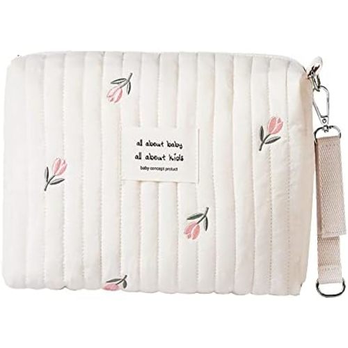 Lushandy Baby Small Diaper Bag Mini Stroller Storage Bag Quilted Cotton Cute Organizer Pouch Kawaii Mommy Bag with Stroller Hooks