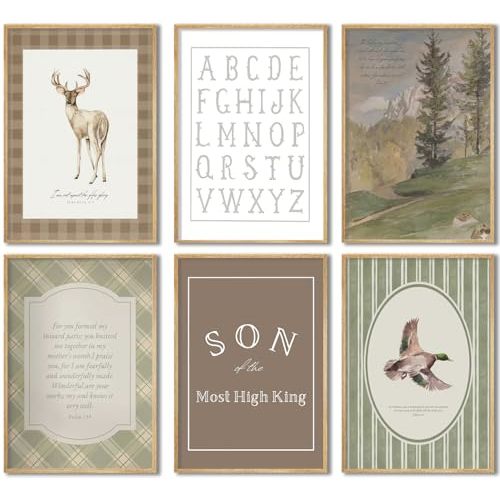 Vintage Nursery Wall Art Cute Woodland Animals Christian Picture Wall Decor Deer and Duck Poster Print art work for Playroom Baby Room Kids Room Home Decoration Unframed