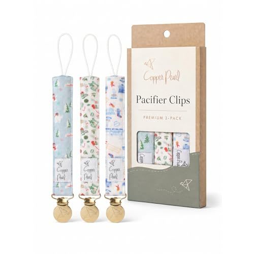 Copper Pearl 3-Pack Pacifier Holders: Premium Knit Binky Clips for Baby Girls and Boys - Stylish Stainless Steel Design for Secure No-Drop Attachment - Christmas Classics