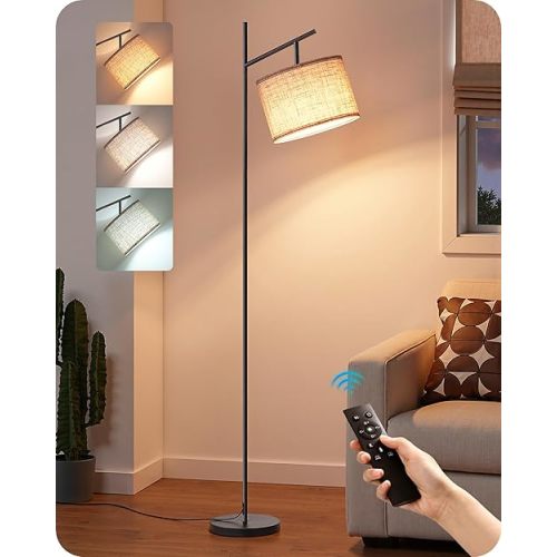 EDISHINE 64.7IN Floor Lamp for Living Room with Remote, Modern Tall Standing Lamp, Dimmable & 5CCT, Foot Pedal Switch, Minimalist for Bedroom, Bulb Included, Black