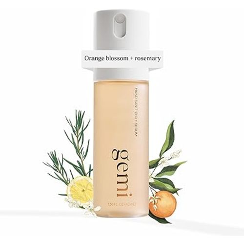 gemi Hand Sanitizer + Serum™ | Solenne | Hydrating K-Beauty Formula with Centella, Vitamin B5 & Green Tea | Kills 99.9% of Germs | Citrus Scent with Orange Blossom, Rosemary & Lemon | 650 Sprays