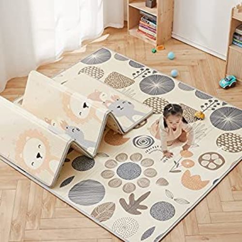 mloong Baby Play Mat, 71x59x0.4 Large Thick Playmat, Folding Portable Waterproof Reversible Double-Sided Crawling Mat, Baby Floor Mat for Infants and Toddlers, Easy to Clean (71x59x0.4in-Star)