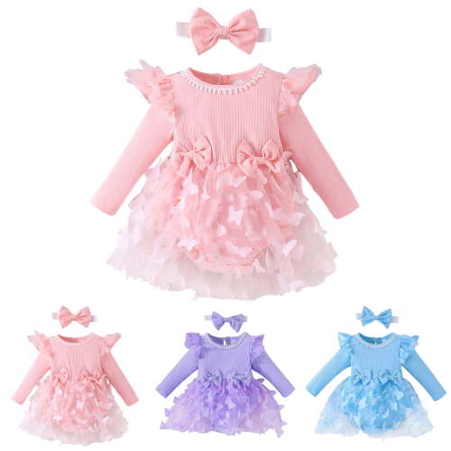 Leopard Print Dress For Girls Preemie Newborn Baby Girl Lace Romper Infant Fall Winter Flower Tulle Dress Party Gifts Newborn Photography Outfits