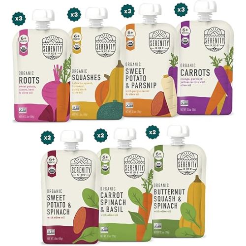 Serenity Kids Organic Baby Food Pouches, No Added Sugar, 3.5 Oz, 18 Pack