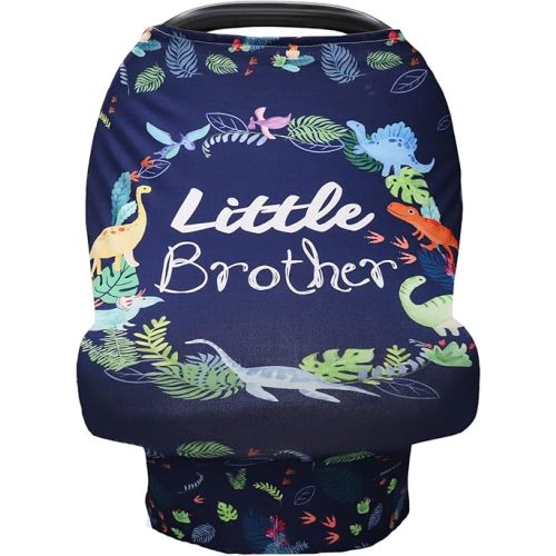 Baby Car Seat Cover for Boys, Little Brother Car Seat Canopy, Multiuse Nursing Covers, Dinosaur Theme Infant Carrier Cover Summer, Breastfeeding Scarf Newborn, Ultra-Soft Breathable