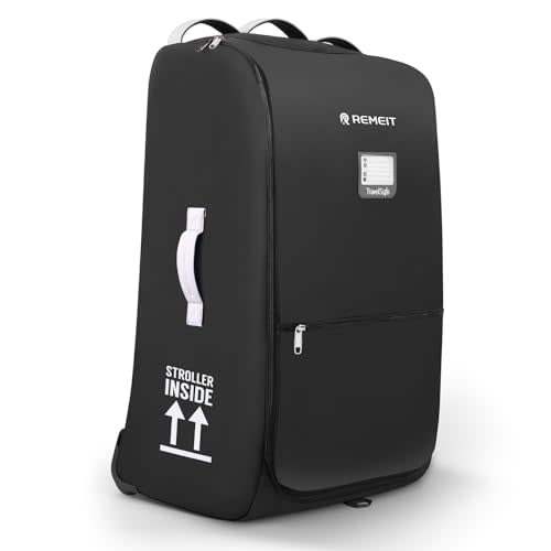 REMEIT Stroller Bag for Airplane, Stroller Travel Bag Compatible with UPPAbaby Vista, Vista V2, Cruz V2, Rolling Wheel Bag with Storage Pocket, Multiple Handles, Luggage Tag for Flight Travel, Black