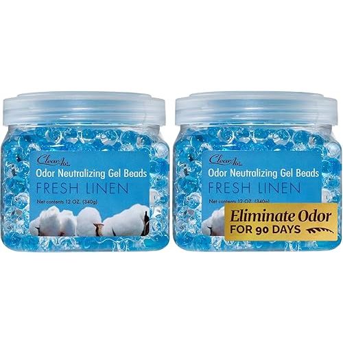 Clear Air Odor Eliminator Gel Beads - 12 oz, Pack of 2 - Air Freshener Made with Essential Oils - Eliminates Odors in Bathrooms, Cars, Boats, RVs & Pet Areas - Fresh Linen Scent