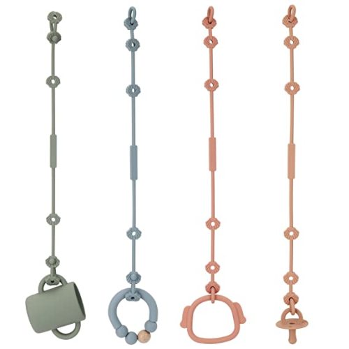Toy Safety Straps, Socub Silicone Adjustable Baby Pacifier Teether Straps, 4pcs Toddler Toy Bottle Harness Straps for Strollers, High Chair, Cribs, Bags, BPA Free, Multi Colors - Sage, Ether, Muted, Apricot