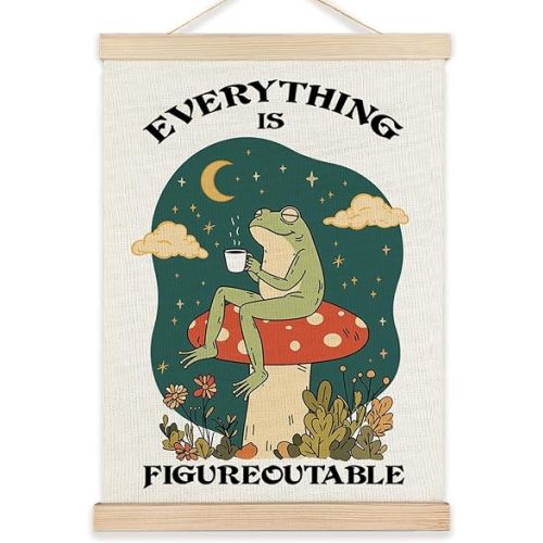 Everything is Figureoutable Inspirational Wall Decor, Rustic Cottagecore Frog Positive Affirmations Canvas Prints Wall Decor for Bedroom Living Room Home, 12x16 Inch