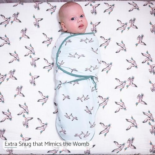 LollyBanks 100% Organic Cotton Newborn Swaddle Sack for Boys and Girls, Soft Baby Sleep Sack 0-3 Months with Easy Zipper, Breathable Infant Swaddle, Newborn Essentials (Mallard Duck Print)