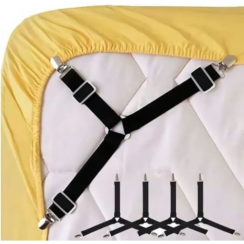 Bed Sheet Holders Straps Fasteners - 4 Pcs Triangle Sheet Fasteners Fitted Flat Sheet Corner Holder Elastic Adjustable Bed Band Sheet Holders Clip Suspenders Grippers Black