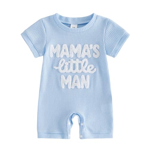 allshope Newborn Baby Boy Summer Outfit Romper Little Brother Lil Bro Embroidery Jumpsuit Cute Infant Waffle Clothes