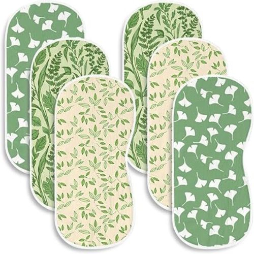 6 Pack Sage Green Leaf Baby Burp Cloths for Boys Girls, Soft Cotton Large Burp Rags with Botanical Fern Design, Baby Burping Cloths for Newborns Gifts Extra Soft and Absorbent, Nursery Feeding Gifts
