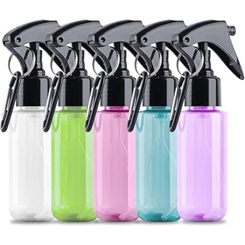TANSHINE Small Spray Bottle 50ml, Travel Size Mini Mist Water Spray Bottles, Portable Hand Sanitiser Alcohol Fine Spray Bottle, Plastic Refillable Empty Face Mister Spray Bottles with Clip, 2oz/5pcs