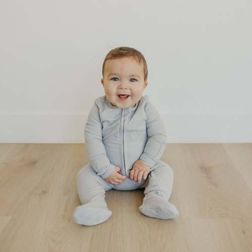Rib Knit Zip-Up Footie Pajama - Ash