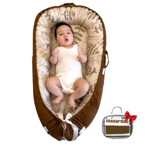 Baby Lounger for Newborn – 100% Cotton, Breathable & Soft Nest (0-24 Months), Portable Infant Pillow, Baby Lounger Pillow (Brown Leaves)