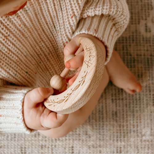 Personalised Wooden Moon Rattle