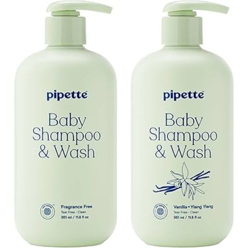 Pipette Baby Shampoo + Wash Discovery Duo, Pack of 2, Includes Fragrance Free and Vanilla + Ylang Ylang Scents, Gentle Tear-Free Newborn Baby Bath Essentials, Non-Toxic, Hypoallergenic