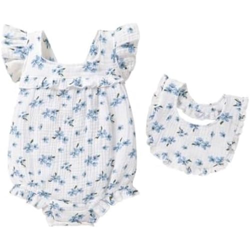 YOUNGER TREE Baby Girl Romper 100% Cotton Ruffle Sleeveless Summer Outfit with Accessory Soft Infant Clothes for Daily Wear