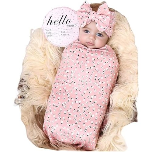 Galabloomer Newborn Receiving Blanket Headband Set Baby Flower Swaddle