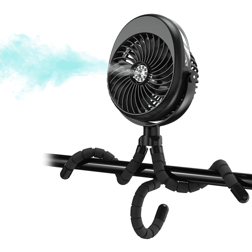 Panergy Misting Stroller Fan, Portable Misting Fan with Flexible Tripod, 50ml Water Tank, 270° & 360° Pivoting for Car Seat, Crib