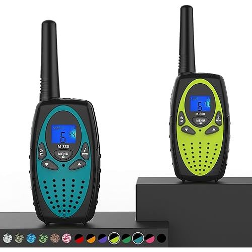 Walkie Talkies Long Range, M880 FRS Two Way Radio for Adults with LCD Screen/Resistance Wakie-Talkies with Noise Cancelling for Men Women Outdoor Adventures Cruise Ship (Blue and YellowGreen)