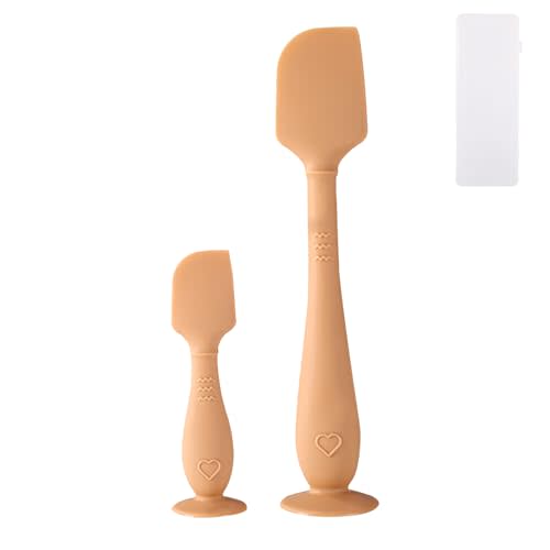 2pcs Baby Diaper Cream Spatula with Travel Case, 2 Sizes Soft Flexible Silicone Butt Paste Applicator Baby Diaper Rash Cream Spatula Bum Brush for Newborn(Brown)
